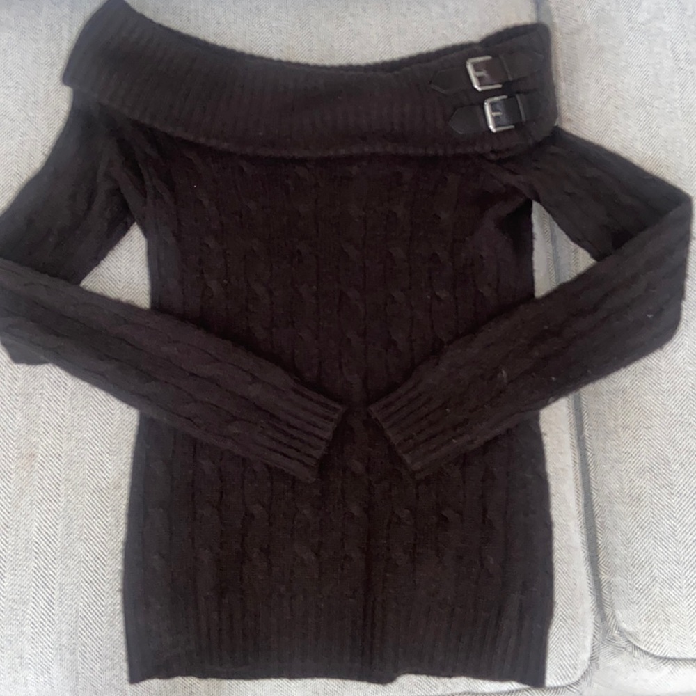 Ralph Lauren Black Label 100% Cashmere Boatneck sweater with Leather buckles.